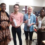 Dr. Abimbola Asojo, University of Minnesota professor (far right), Oriola Bukola, producer, Imprisoned Show, (far right) students in the middle