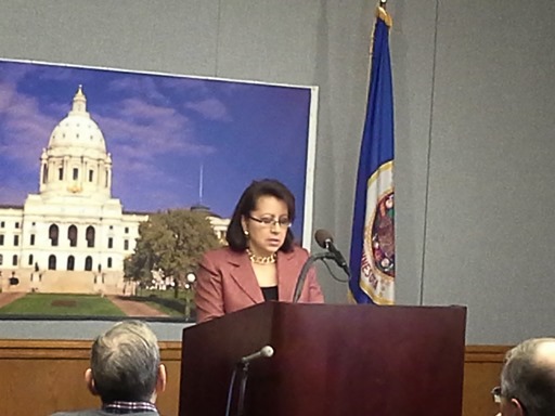 Senator Patricia Torres Ray speaking at the Press Conference