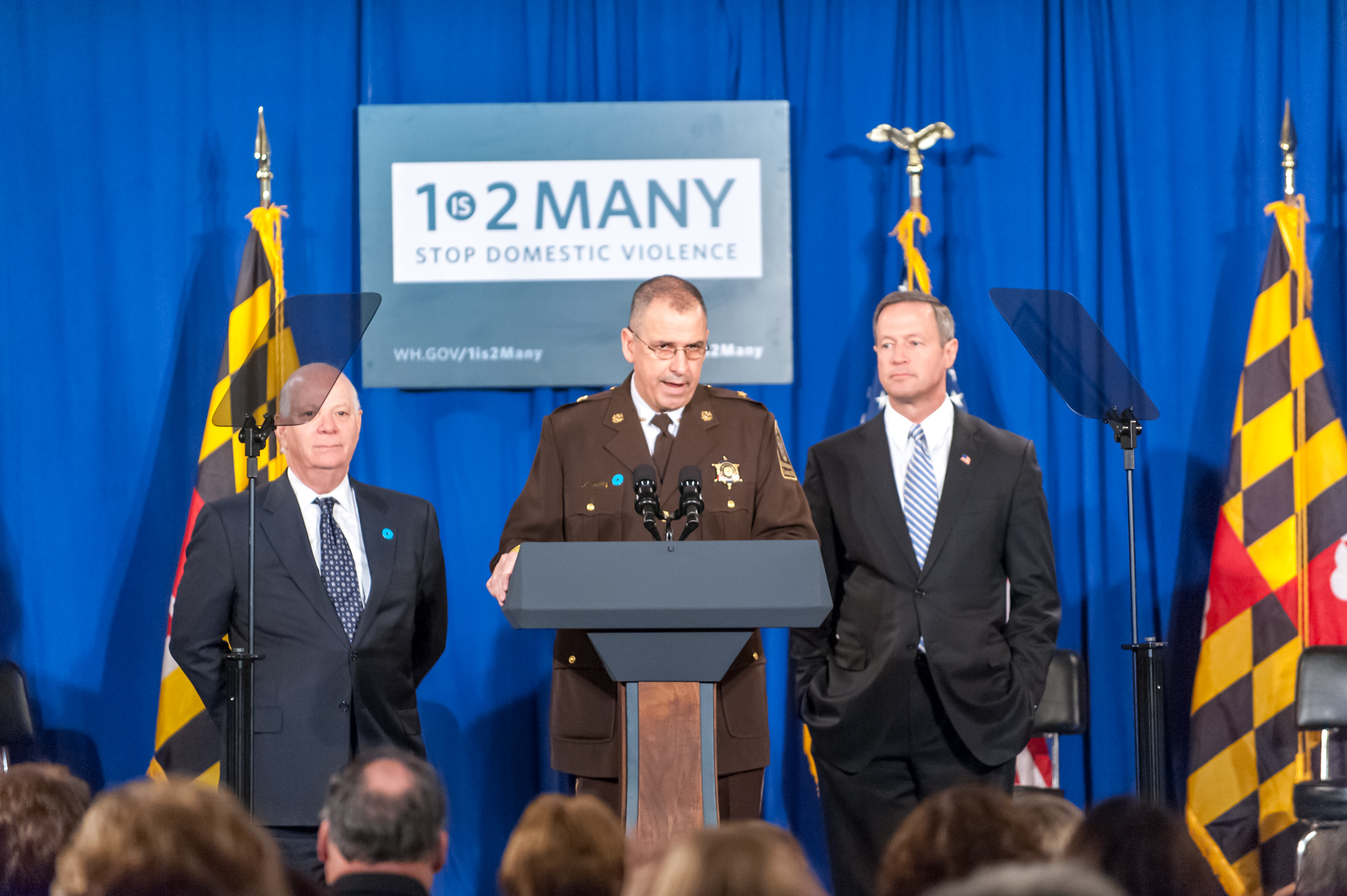 Photo: Montgomery County (Md.) Sheriff Darren Popkin discusses the problem of domestic violence homicide. Photo Credit: Lonnie Tague for the Department of Justice